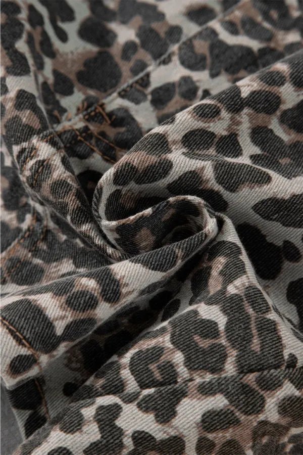 Leopard Denim Mini Skirt - Aura Apparel