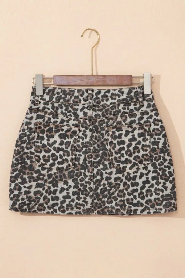 Leopard Denim Mini Skirt - Aura Apparel