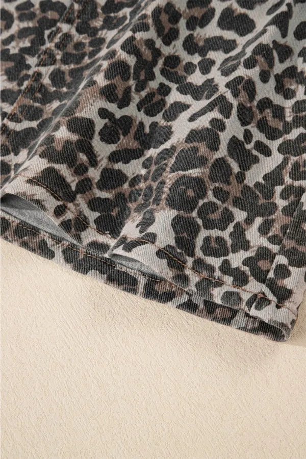 Leopard Denim Mini Skirt - Aura Apparel