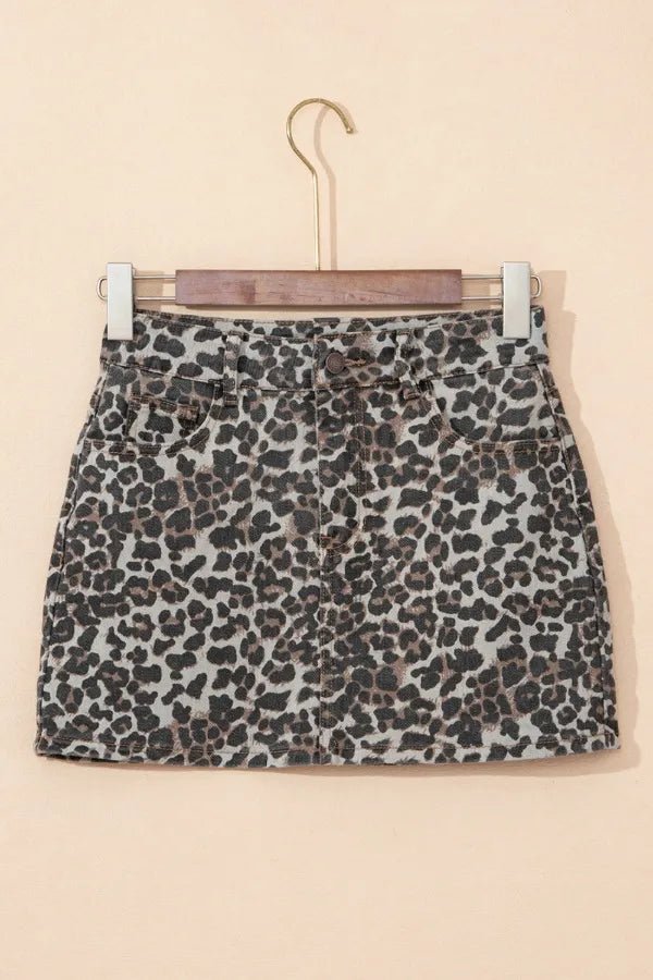 Leopard Denim Mini Skirt - Aura Apparel