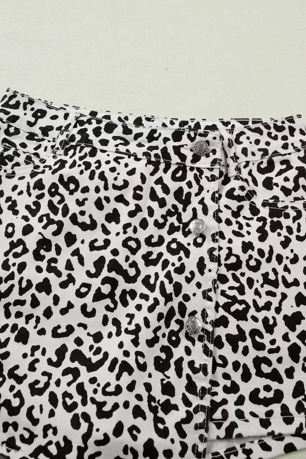 Leopard Print Button Overlap Denim Shorts - Aura Apparel