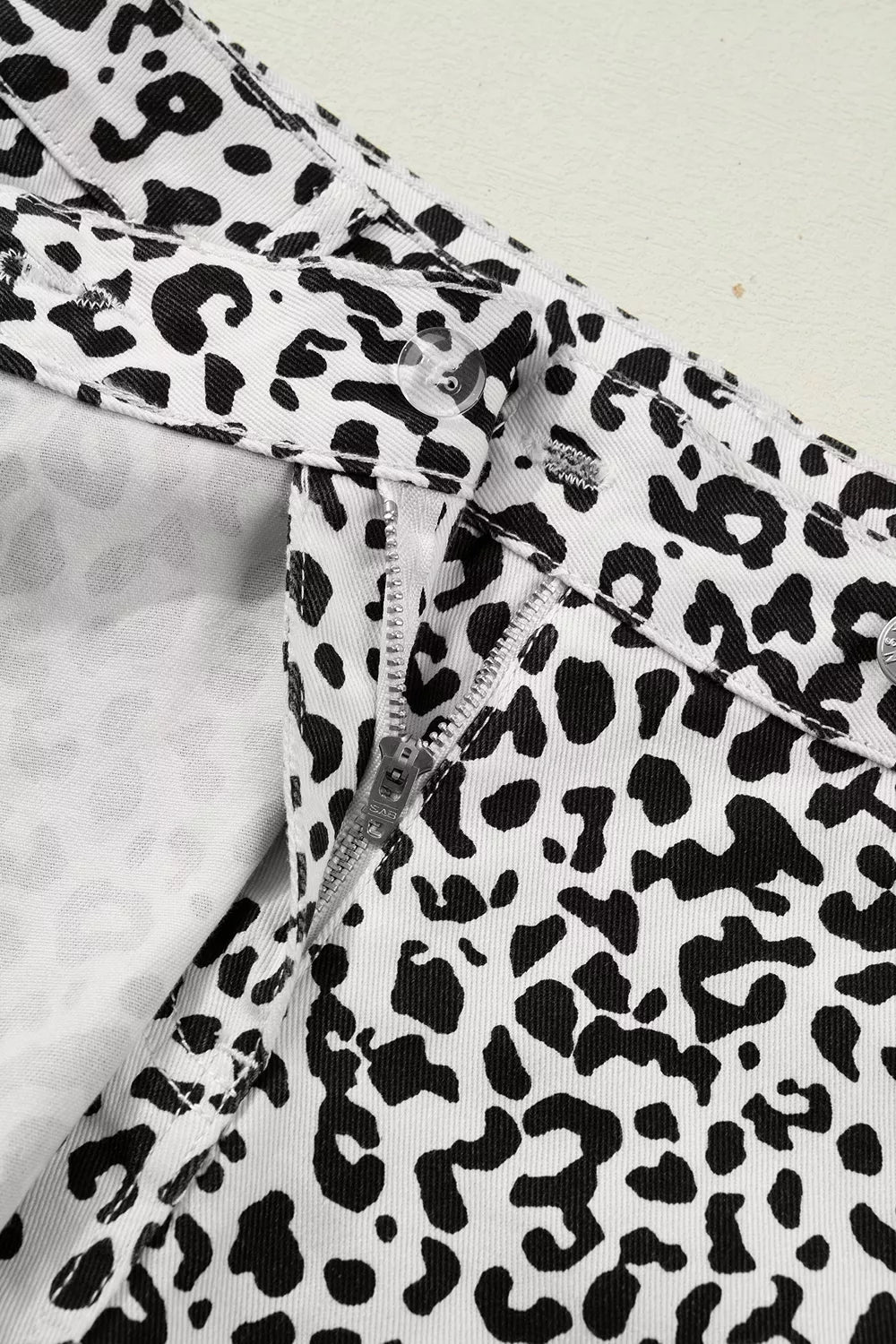 Leopard Print Button Overlap Denim Shorts - Aura Apparel