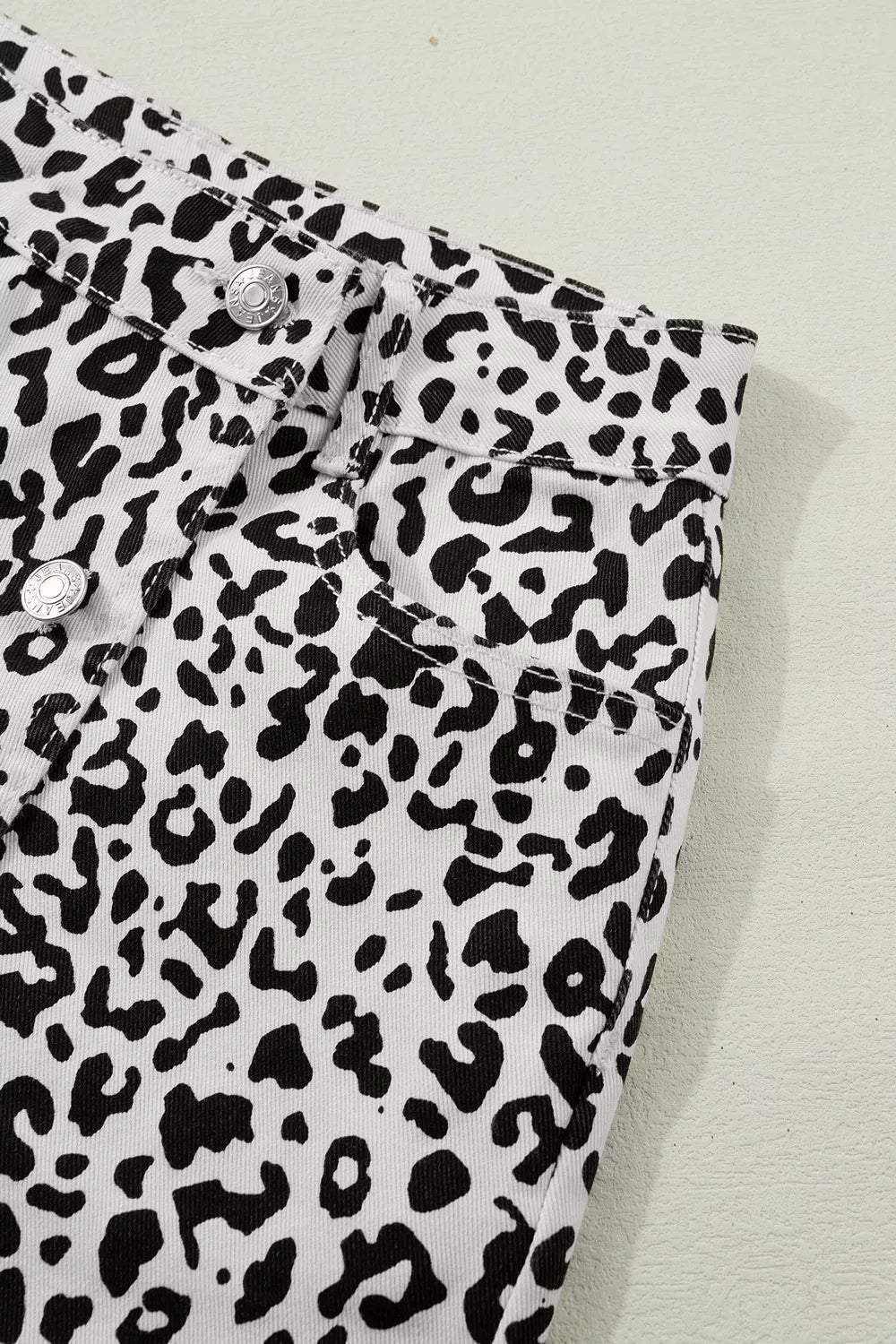 Leopard Print Button Overlap Denim Shorts - Aura Apparel