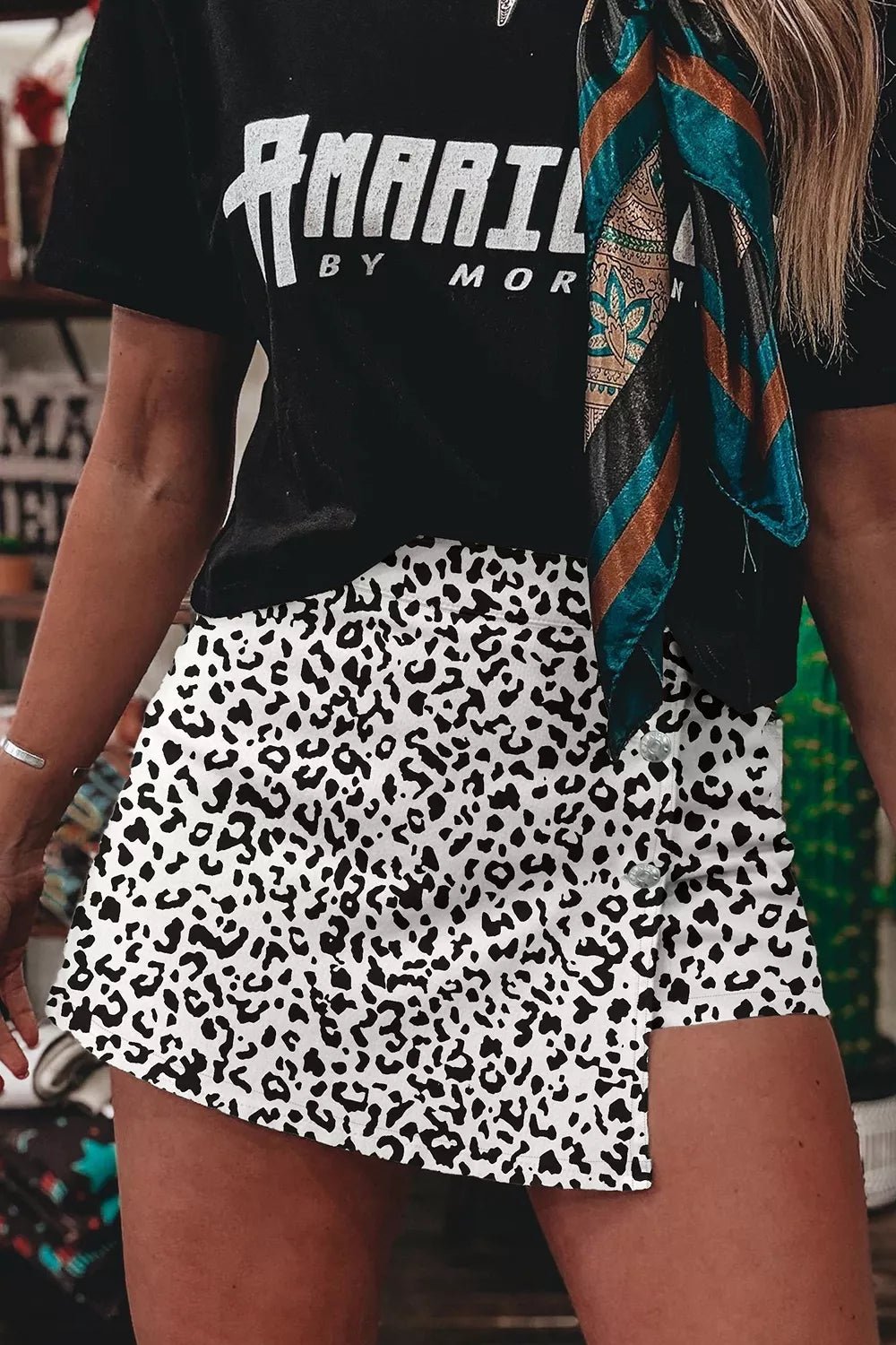 Leopard Print Button Overlap Denim Shorts - Aura Apparel