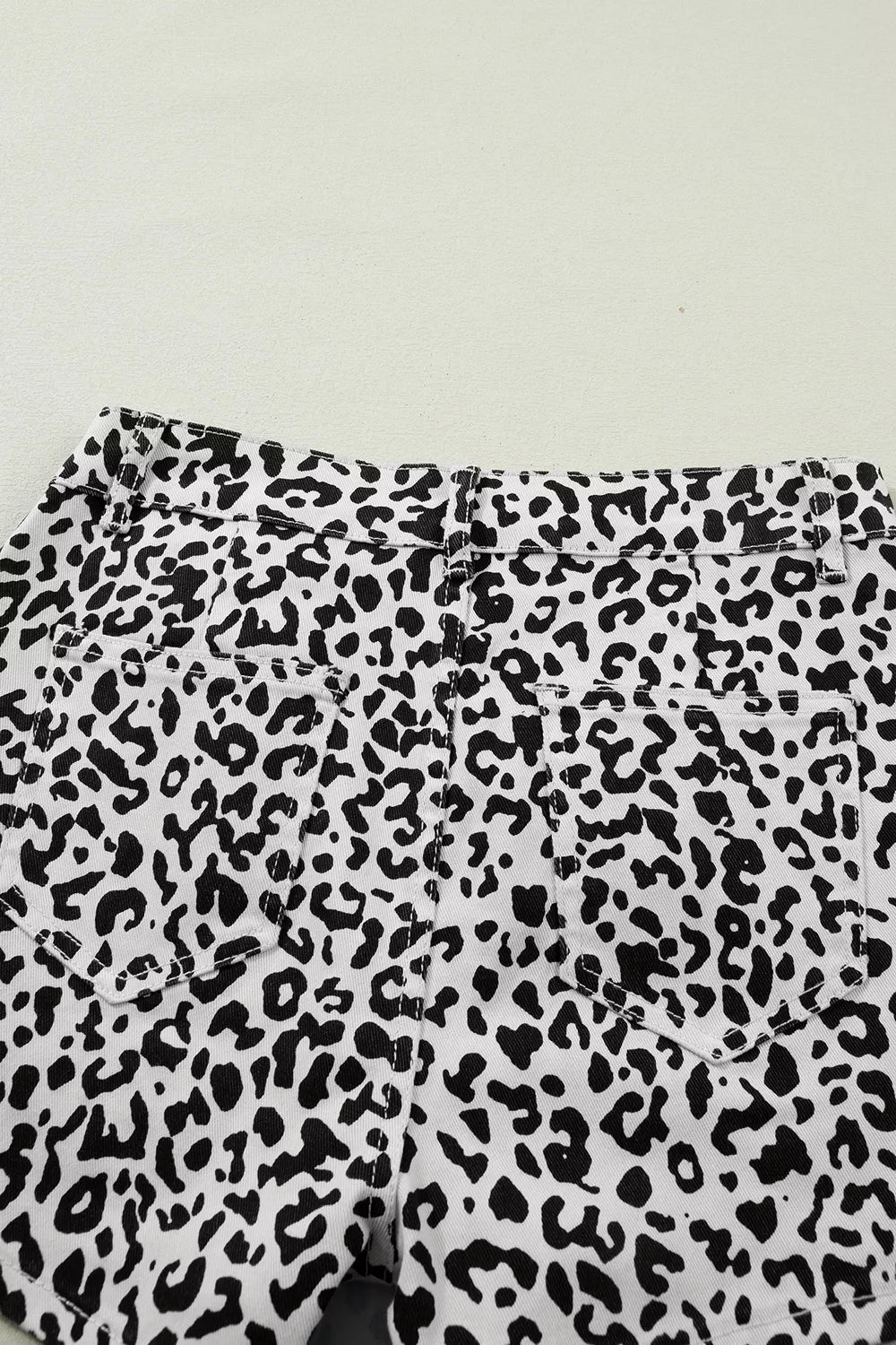 Leopard Print Button Overlap Denim Shorts - Aura Apparel