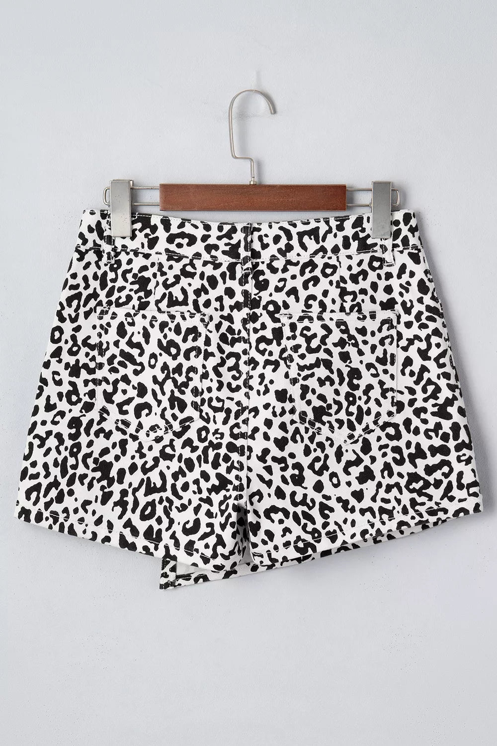 Leopard Print Button Overlap Denim Shorts - Aura Apparel