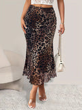 Leopard Print Midi Mermaid Skirt - Aura Apparel