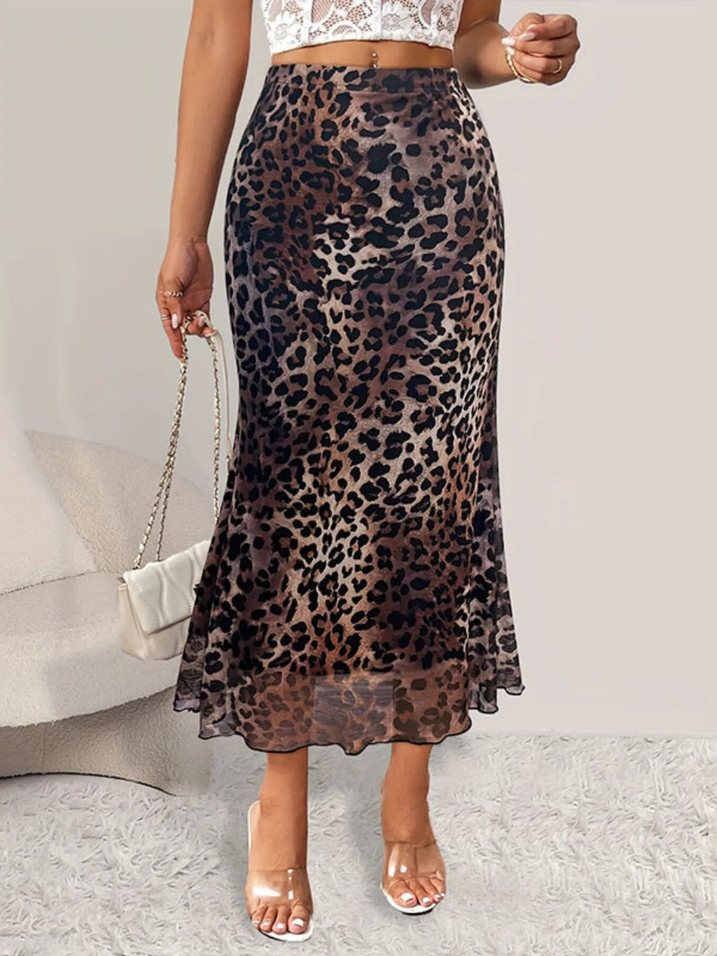 Leopard Print Midi Mermaid Skirt - Aura Apparel
