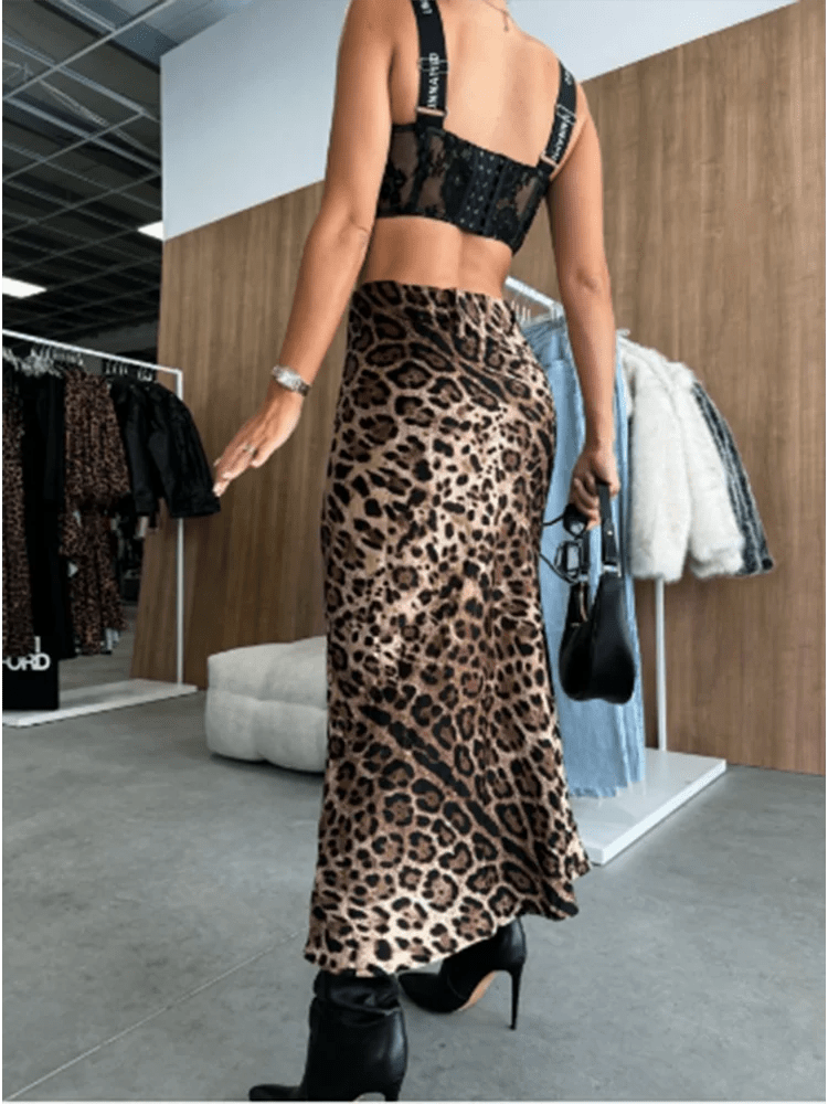 Leopard Print Midi Skirt – Women's Multicolor A-Line Skirt - Aura Apparel