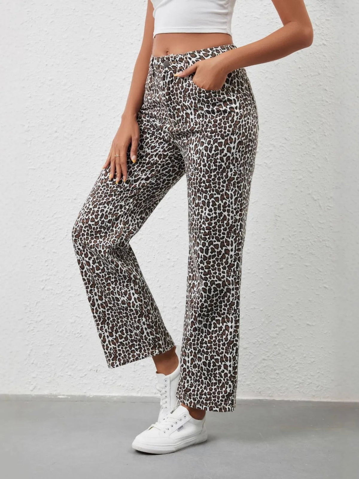 Leopard Print Wide Leg Jeans - Aura Apparel