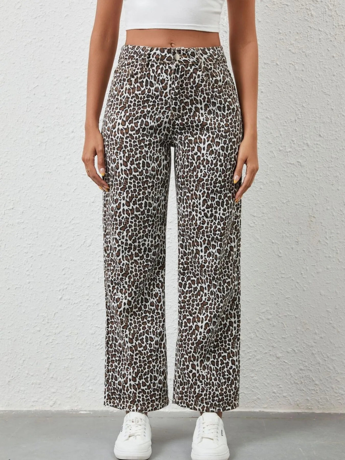 Leopard Print Wide Leg Jeans - Aura Apparel