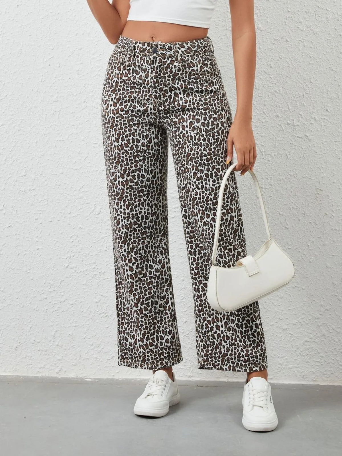 Leopard Print Wide Leg Jeans - Aura Apparel