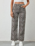 Leopard Print Wide Leg Jeans - Aura Apparel