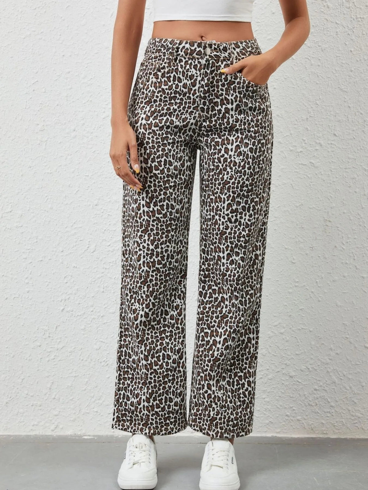 Leopard Print Wide Leg Jeans - Aura Apparel