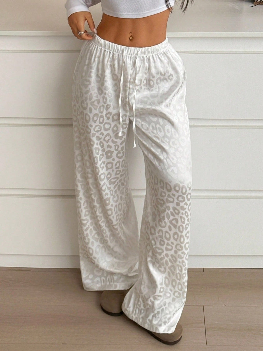 Leopard Print Wide Leg Pants - Aura Apparel
