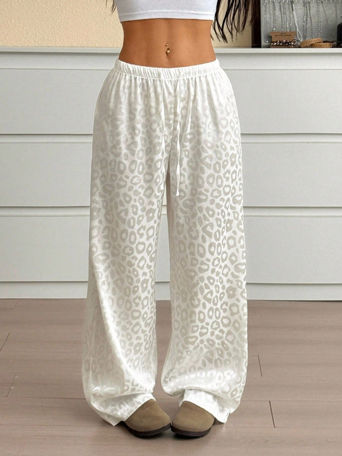 Leopard Print Wide Leg Pants - Aura Apparel