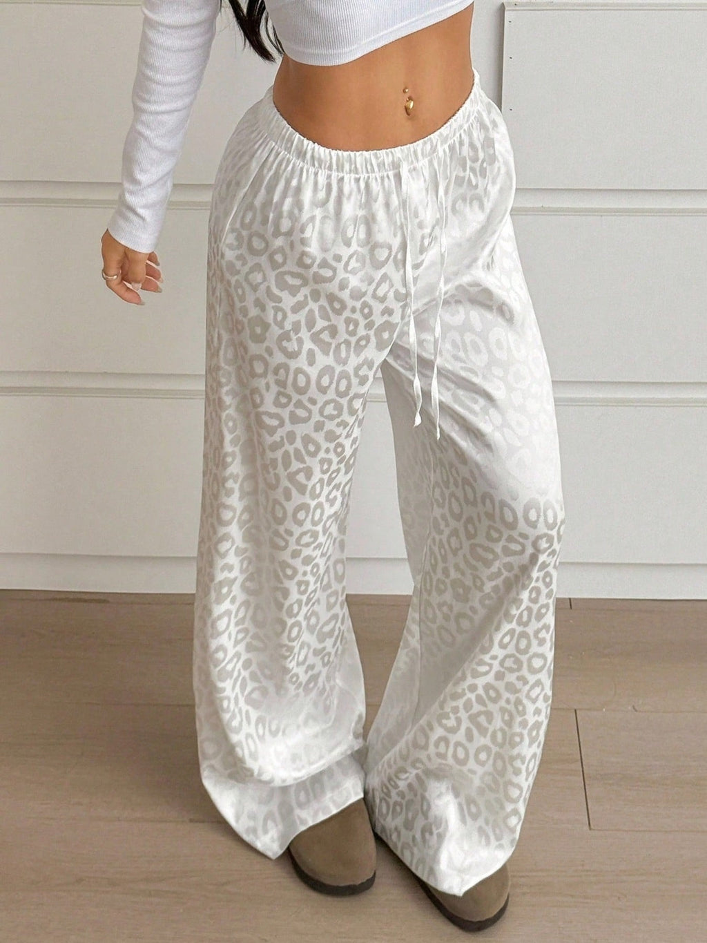 Leopard Print Wide Leg Pants - Aura Apparel