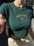 Letter Embroidered Cropped T-Shirt - Aura Apparel