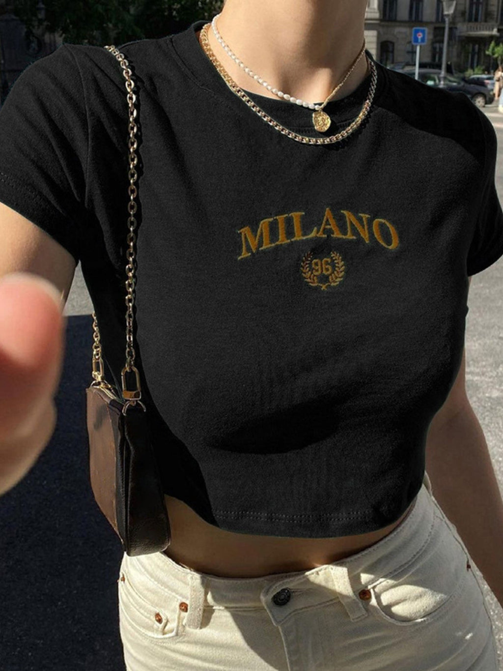 Letter Embroidered Cropped T-Shirt - Aura Apparel