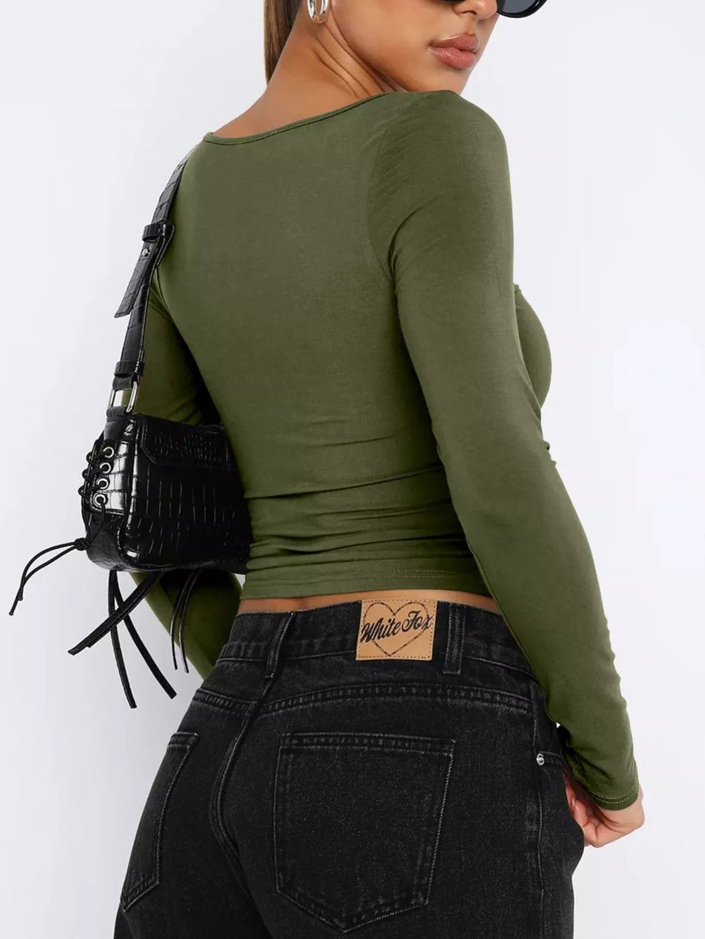 Long Sleeve Sweetheart Neck Crop T-Shirt - Aura Apparel