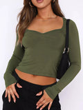 Long Sleeve Sweetheart Neck Crop T-Shirt - Aura Apparel