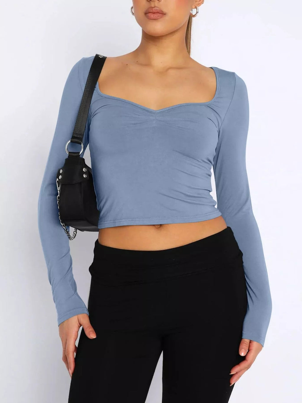 Long Sleeve Sweetheart Neck Crop T-Shirt - Aura Apparel