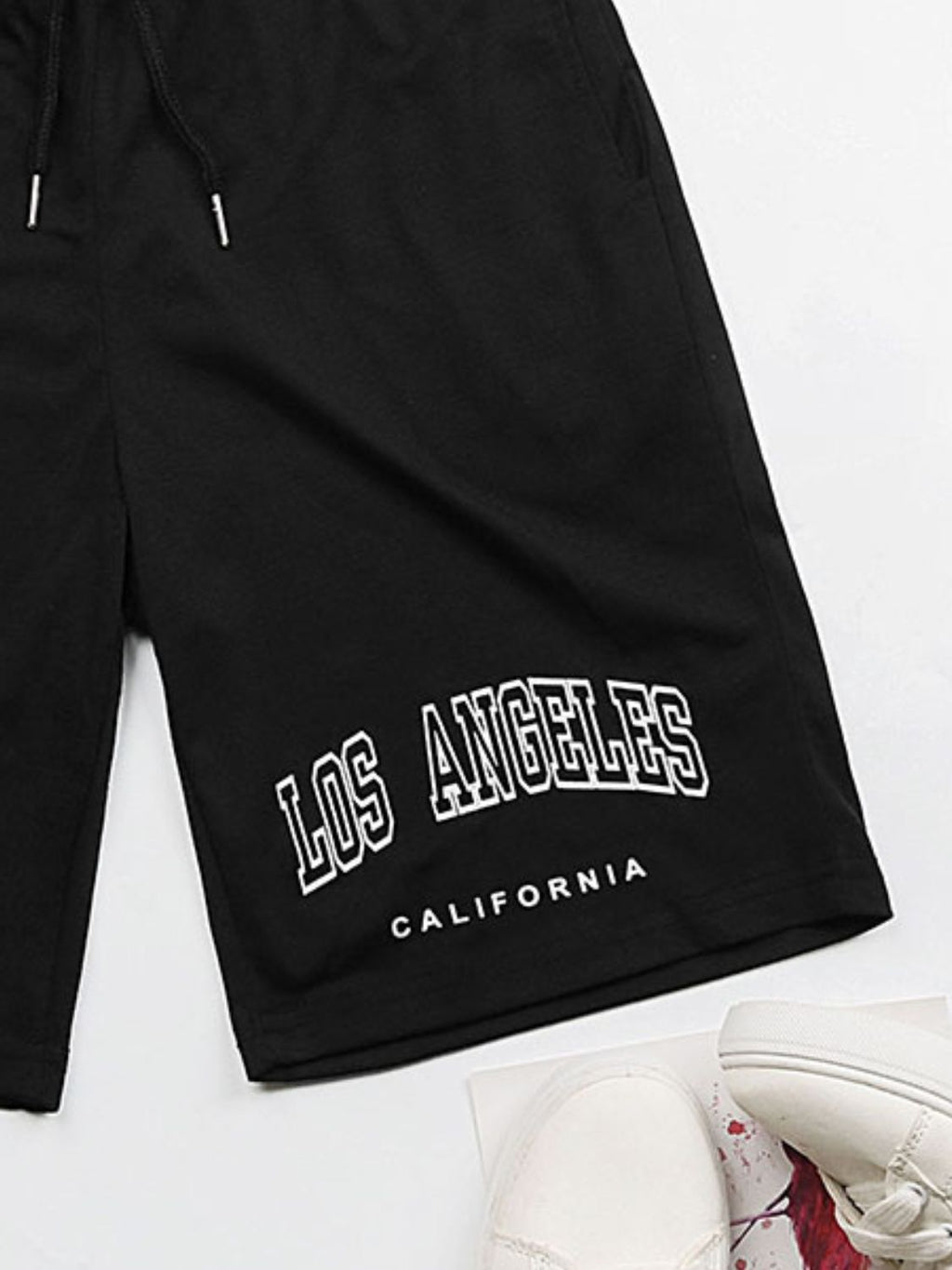 LOS ANGELES CALIFORNIA Graphic Drawstring Shorts - Aura Apparel