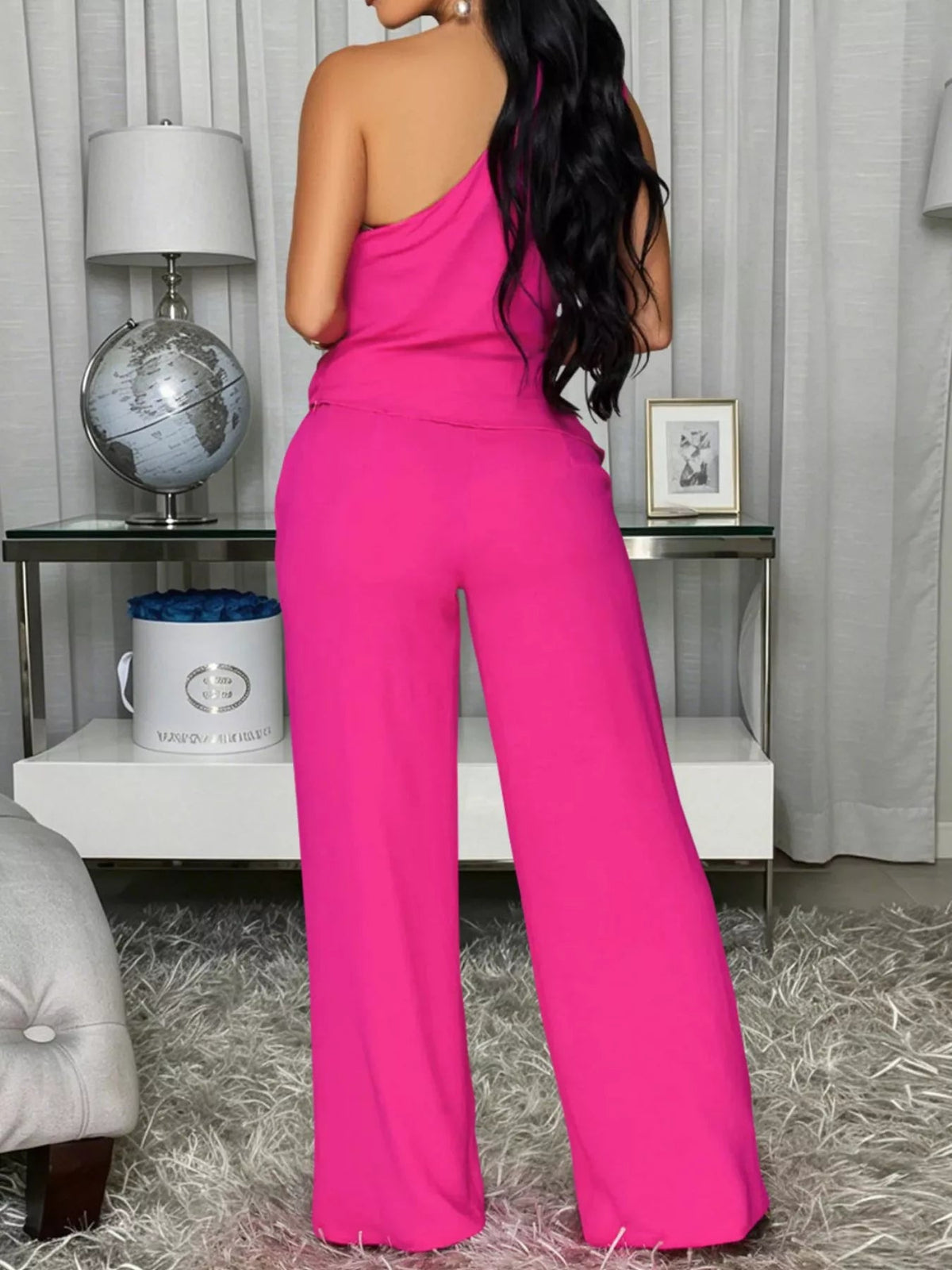 One-Shoulder Top and Wide-Leg Pants Set - Aura Apparel