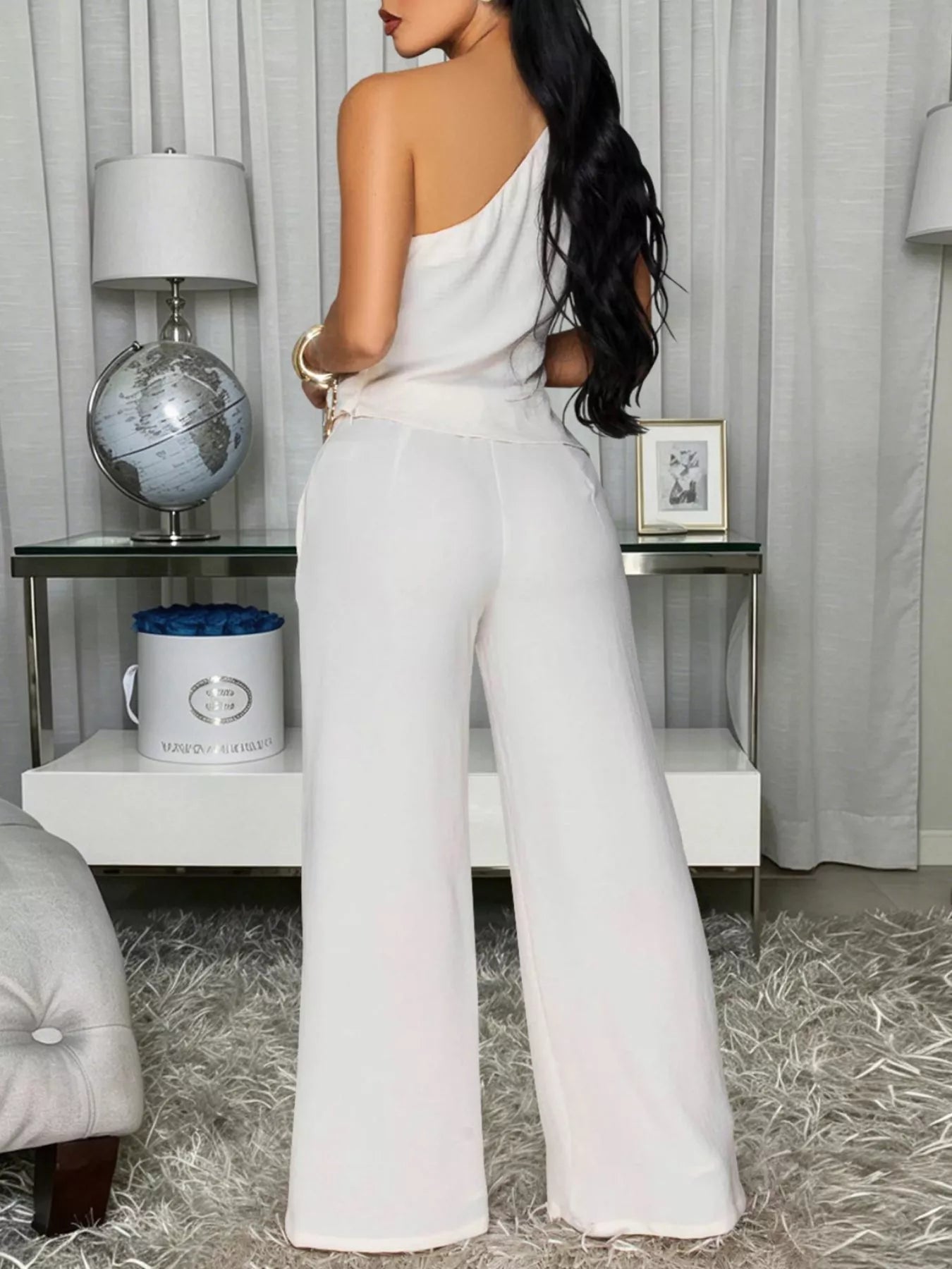 One-Shoulder Top and Wide-Leg Pants Set - Aura Apparel