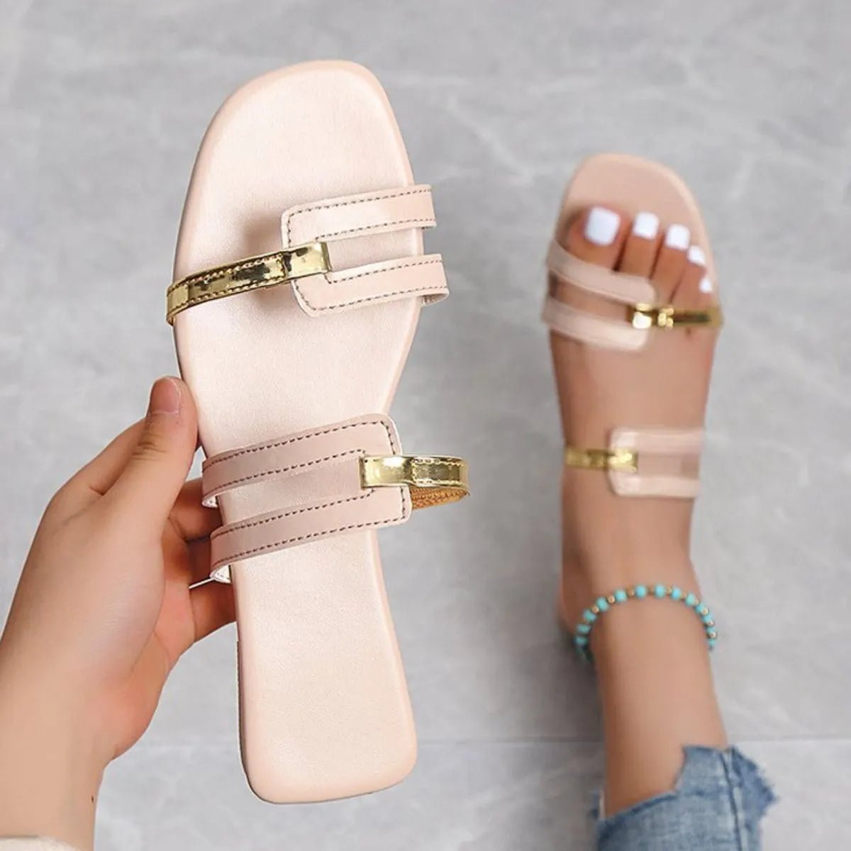 Open Toe Flats Sandals - Aura Apparel