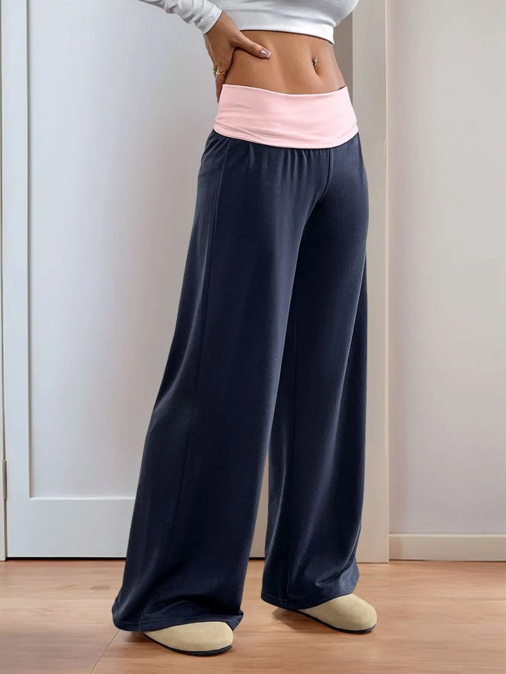Perfee Contrast Wide Leg Pants - Aura Apparel