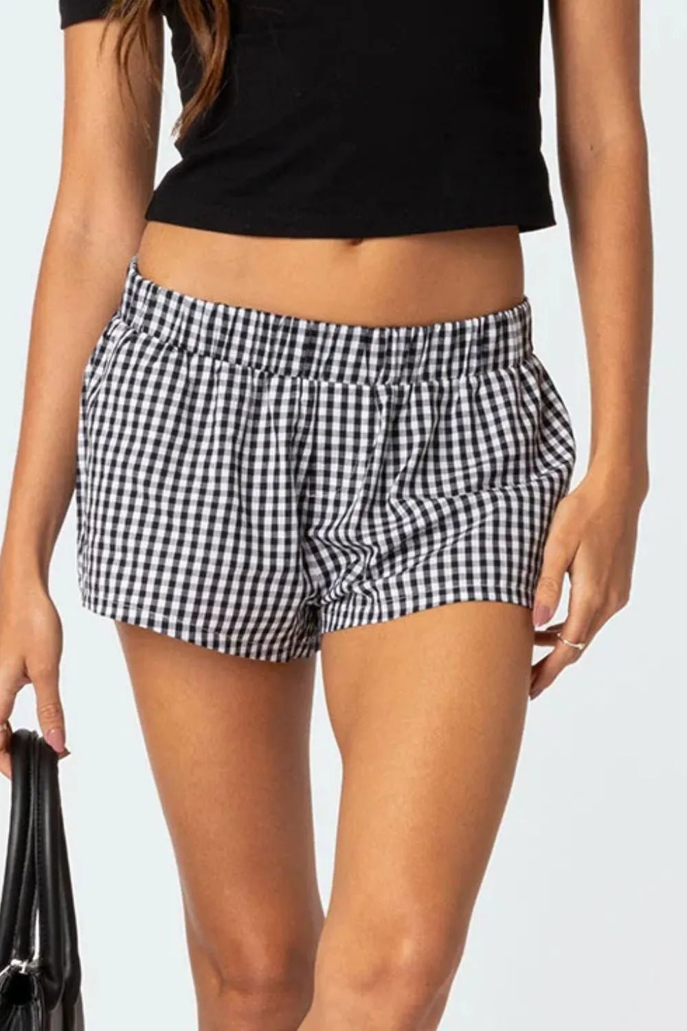 Plaid Elastic Waist Shorts - Aura Apparel