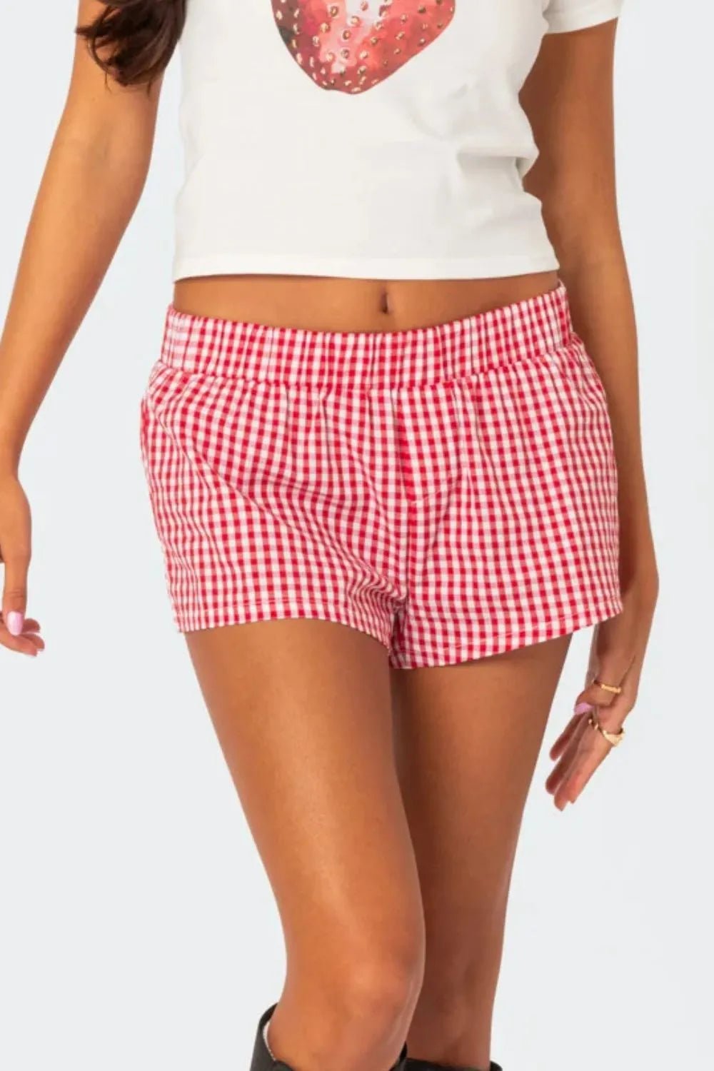 Plaid Elastic Waist Shorts - Aura Apparel