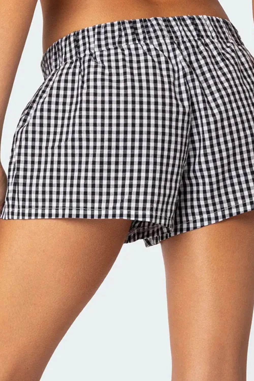 Plaid Elastic Waist Shorts - Aura Apparel