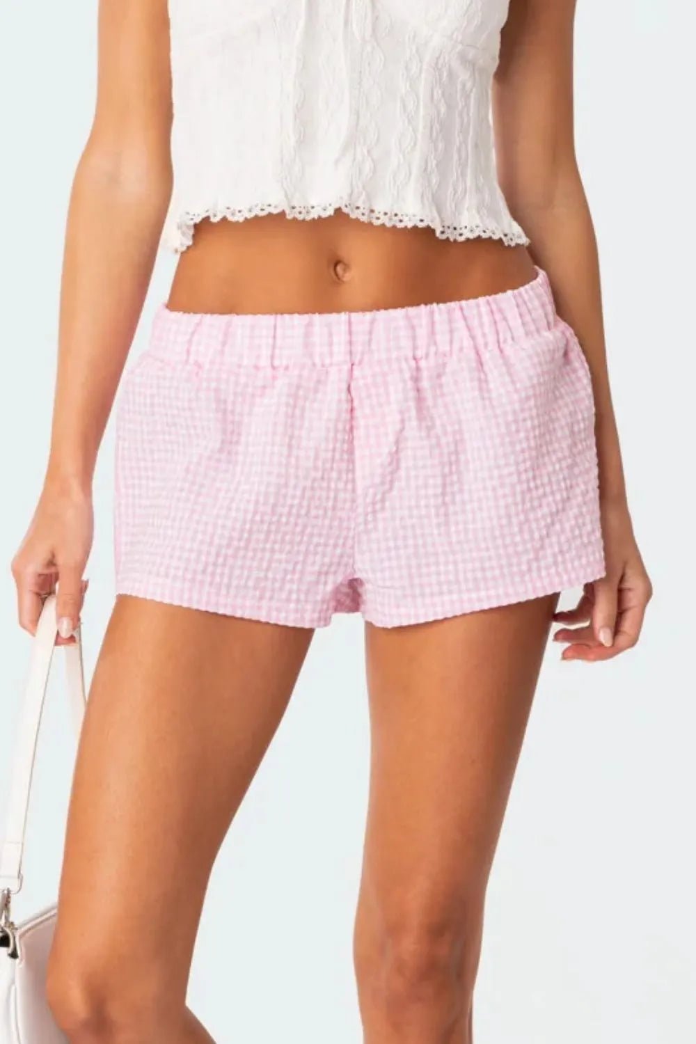 Plaid Elastic Waist Shorts - Aura Apparel