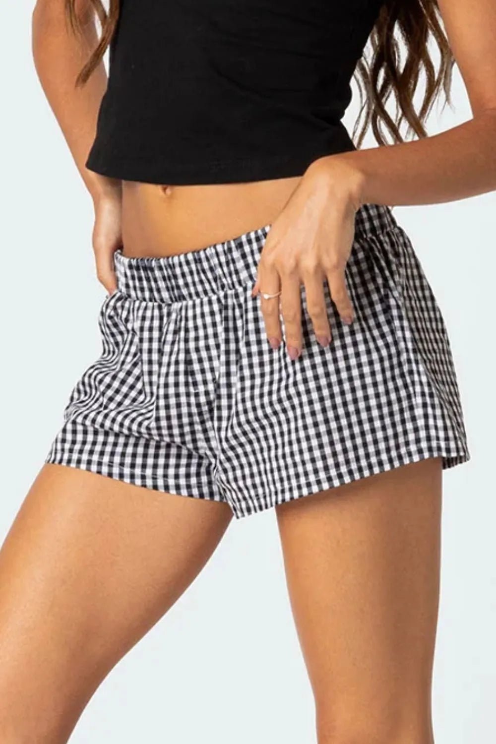 Plaid Elastic Waist Shorts - Aura Apparel