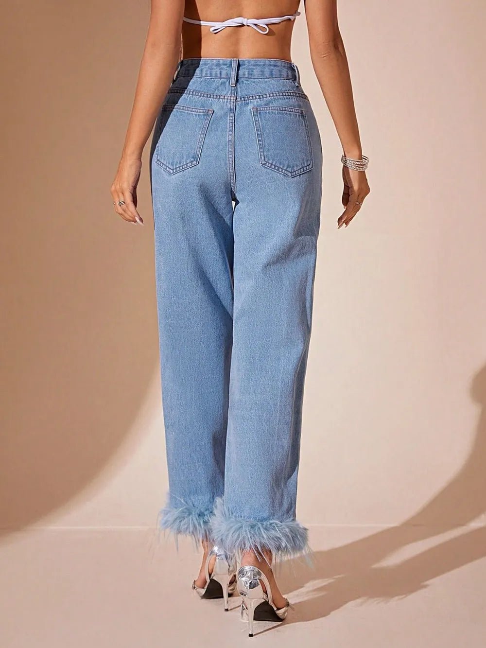 Plush Hem High Rise Straight Jeans - Aura Apparel