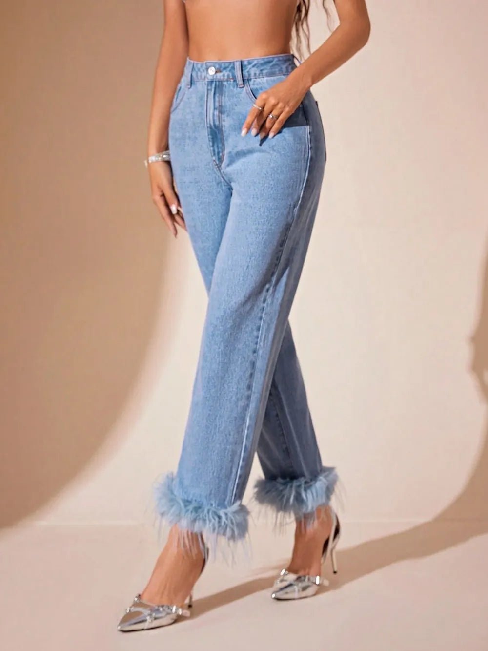 Plush Hem High Rise Straight Jeans - Aura Apparel