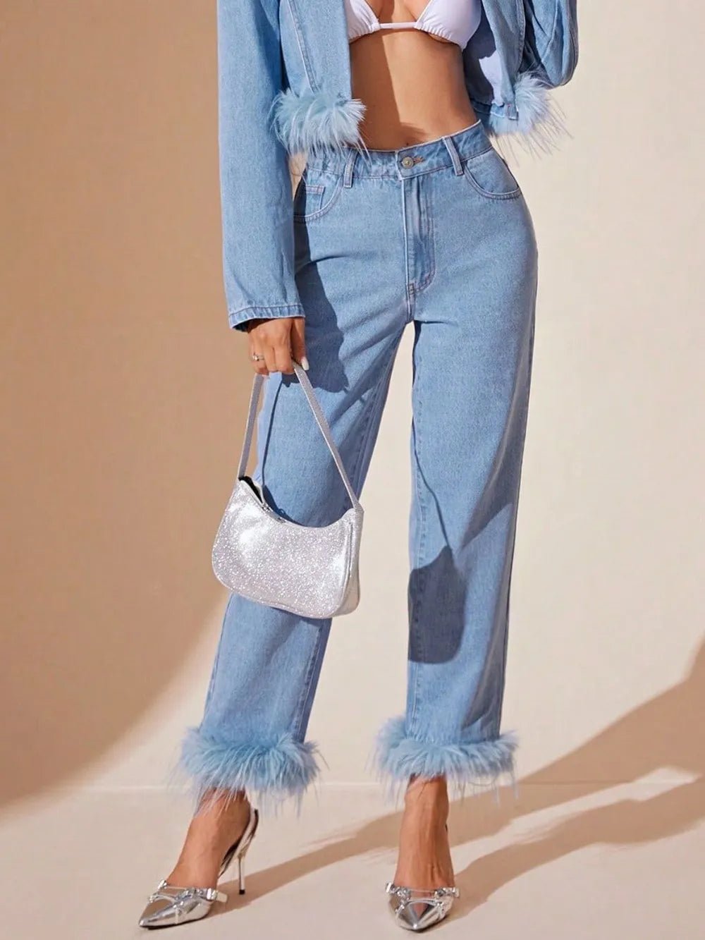 Plush Hem High Rise Straight Jeans - Aura Apparel