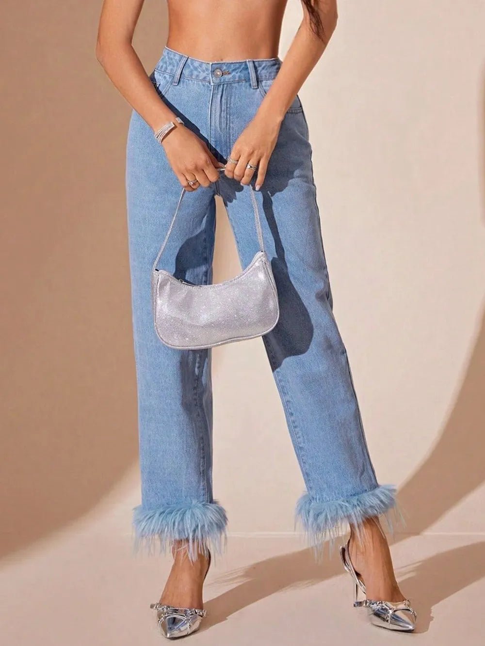 Plush Hem High Rise Straight Jeans - Aura Apparel