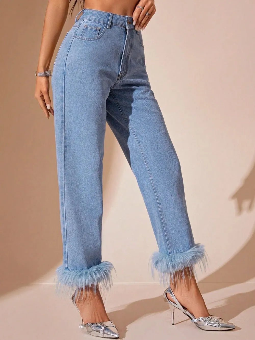 Plush Hem High Rise Straight Jeans - Aura Apparel
