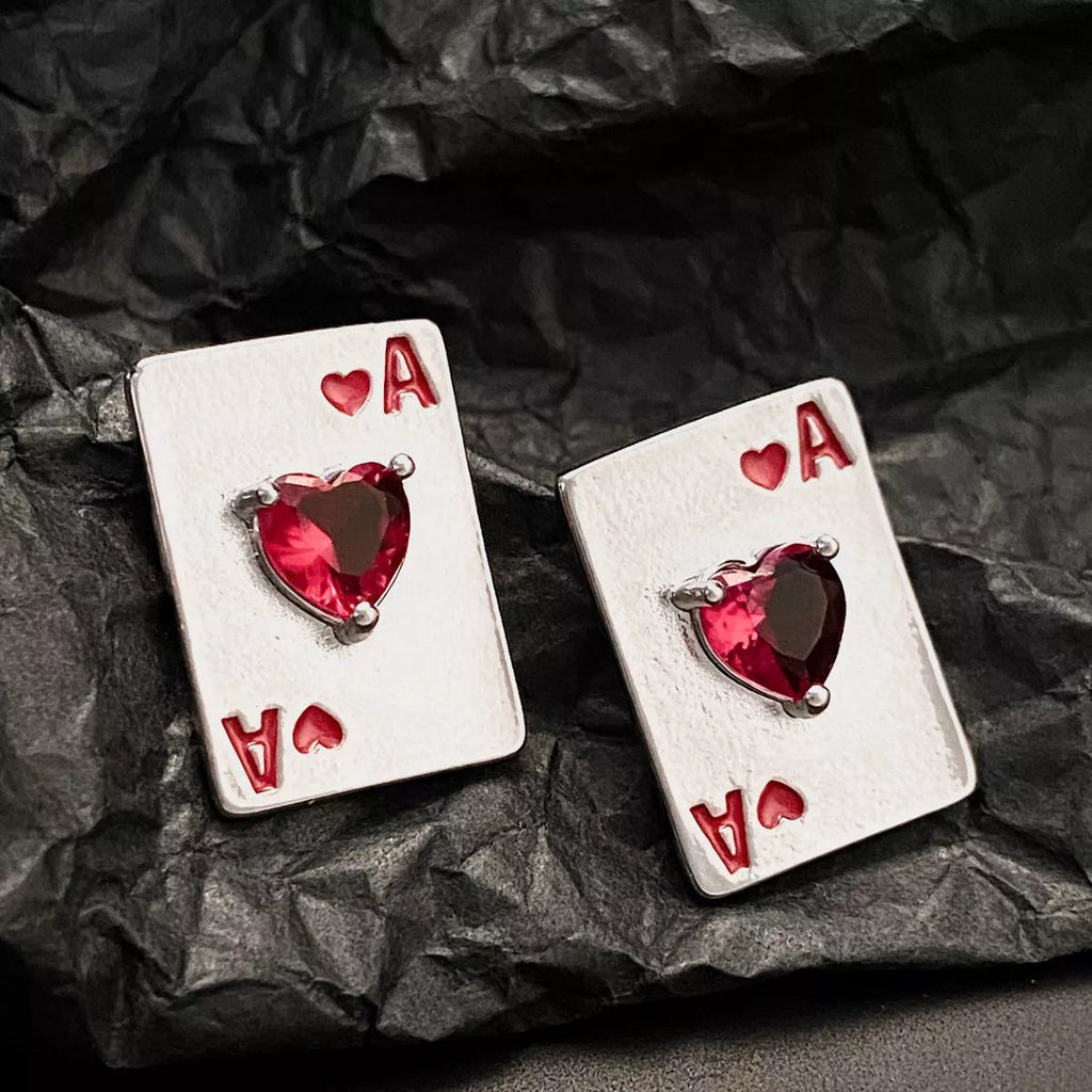 Poker Card Ace of Hearts Stud Earrings - Aura Apparel