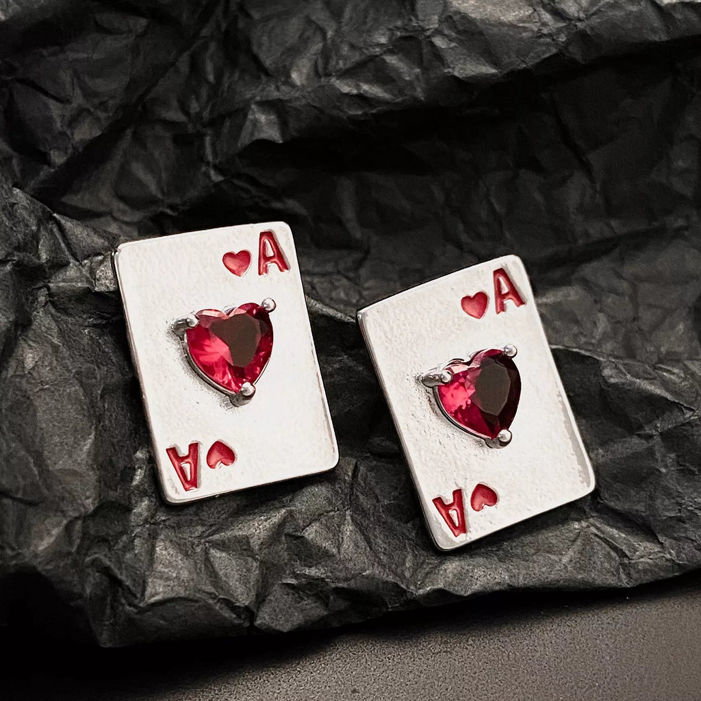 Poker Card Ace of Hearts Stud Earrings - Aura Apparel