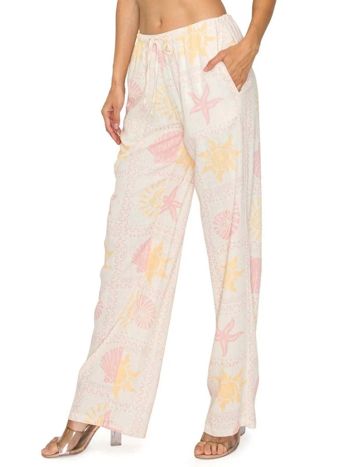 Printed Drawstring Straight Pants - Aura Apparel