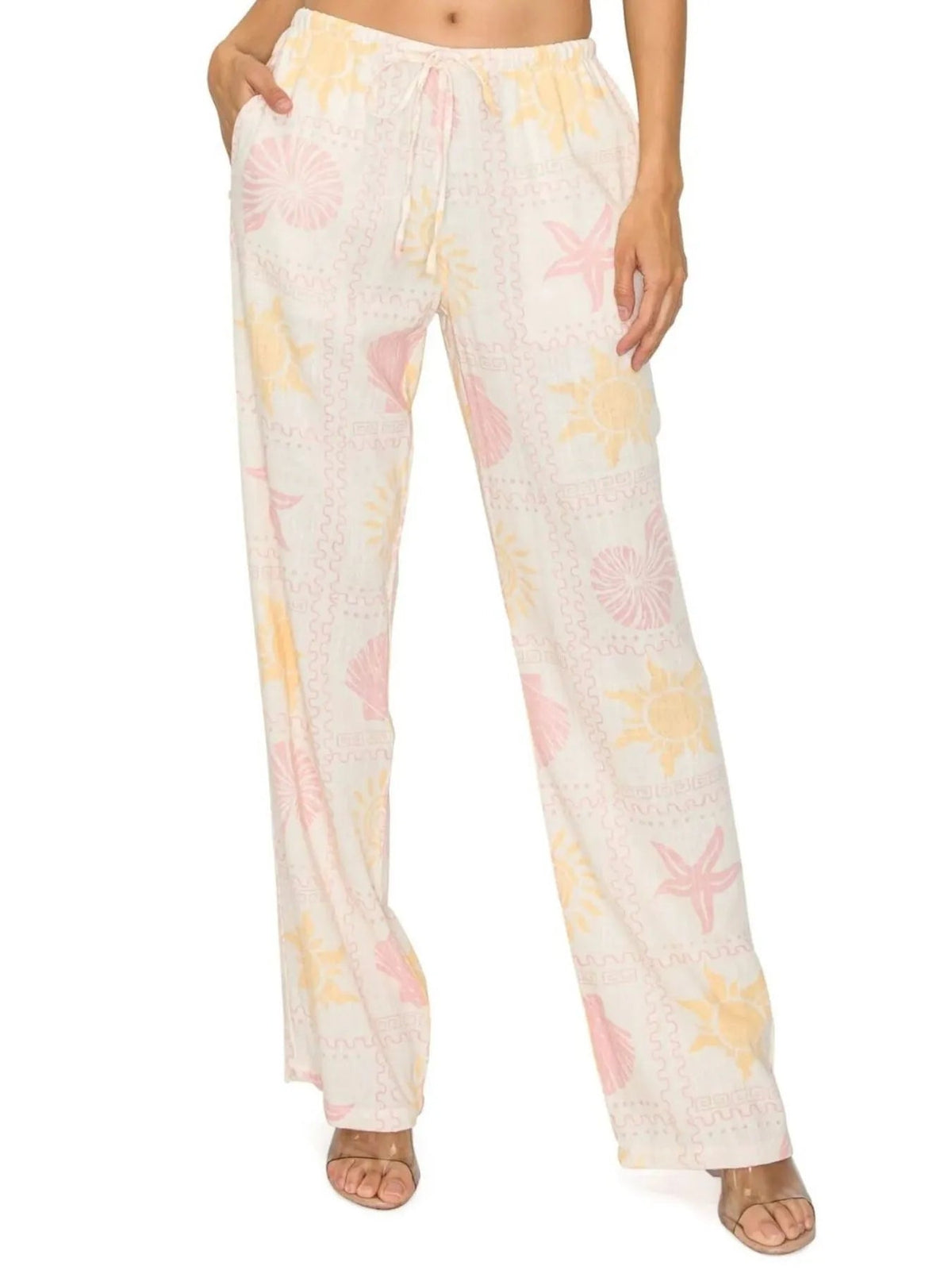 Printed Drawstring Straight Pants - Aura Apparel