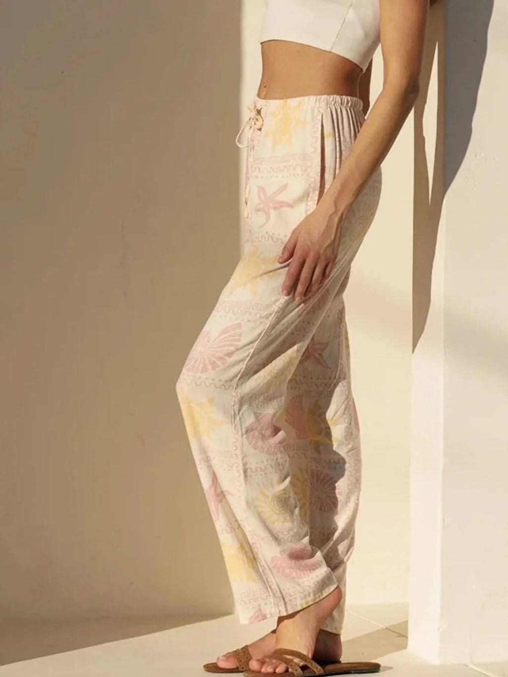 Printed Drawstring Straight Pants - Aura Apparel