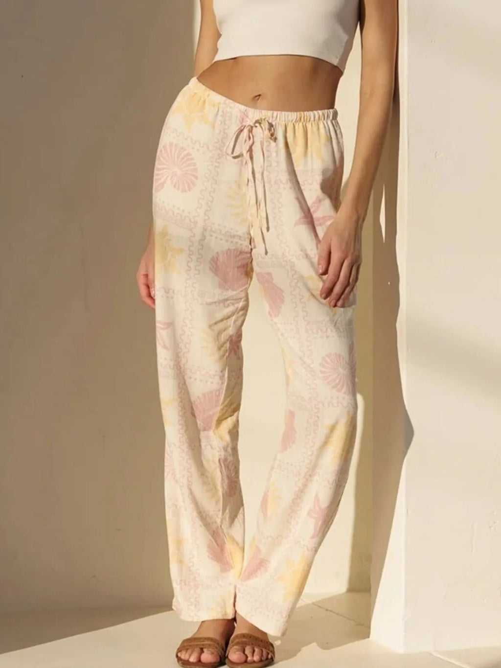 Printed Drawstring Straight Pants - Aura Apparel