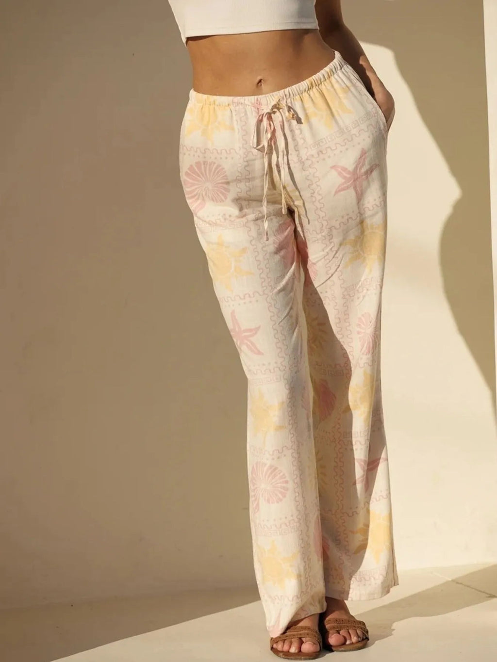 Printed Drawstring Straight Pants - Aura Apparel