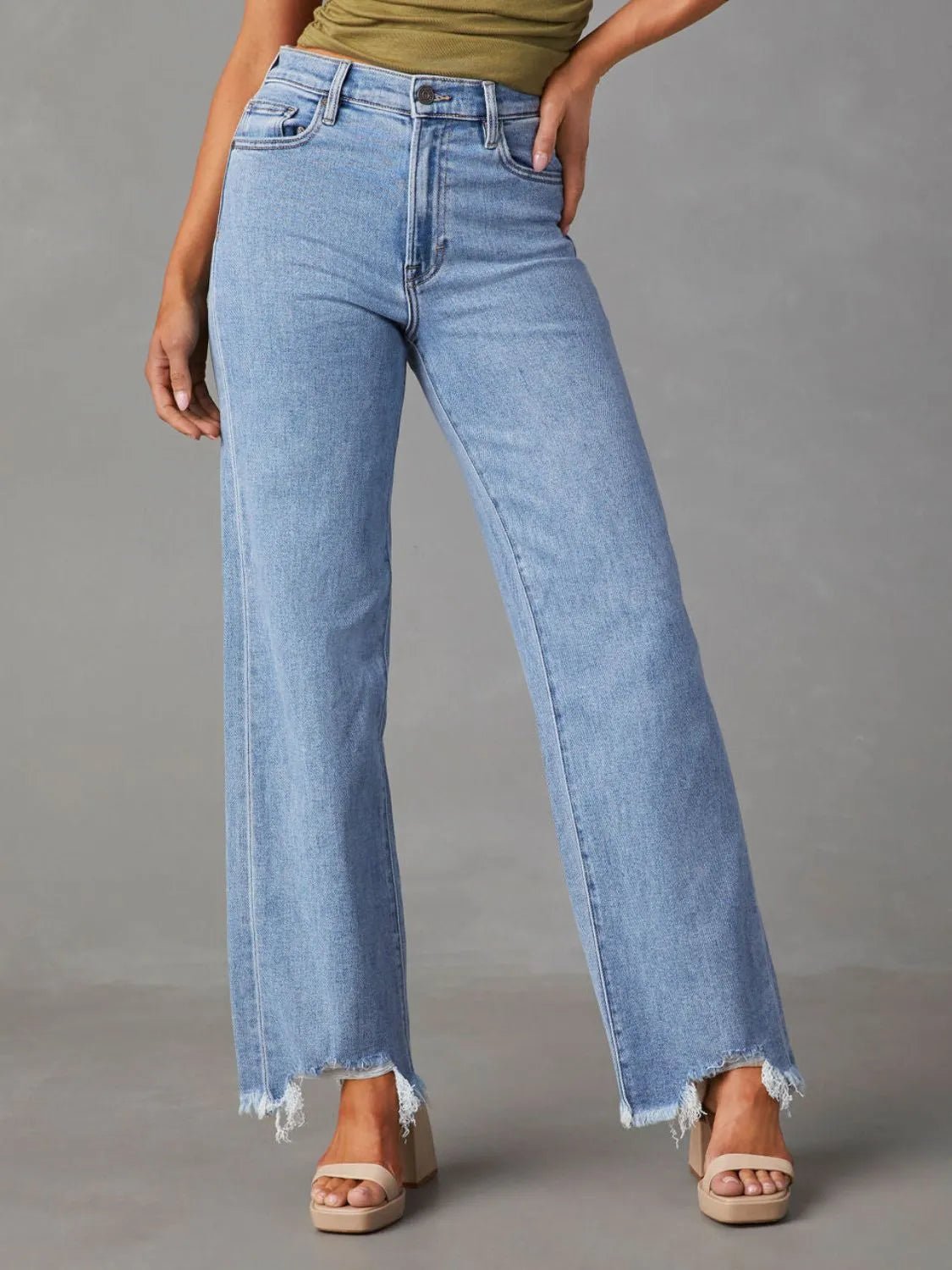Raw Hem Loose Fit Jeans - Aura Apparel