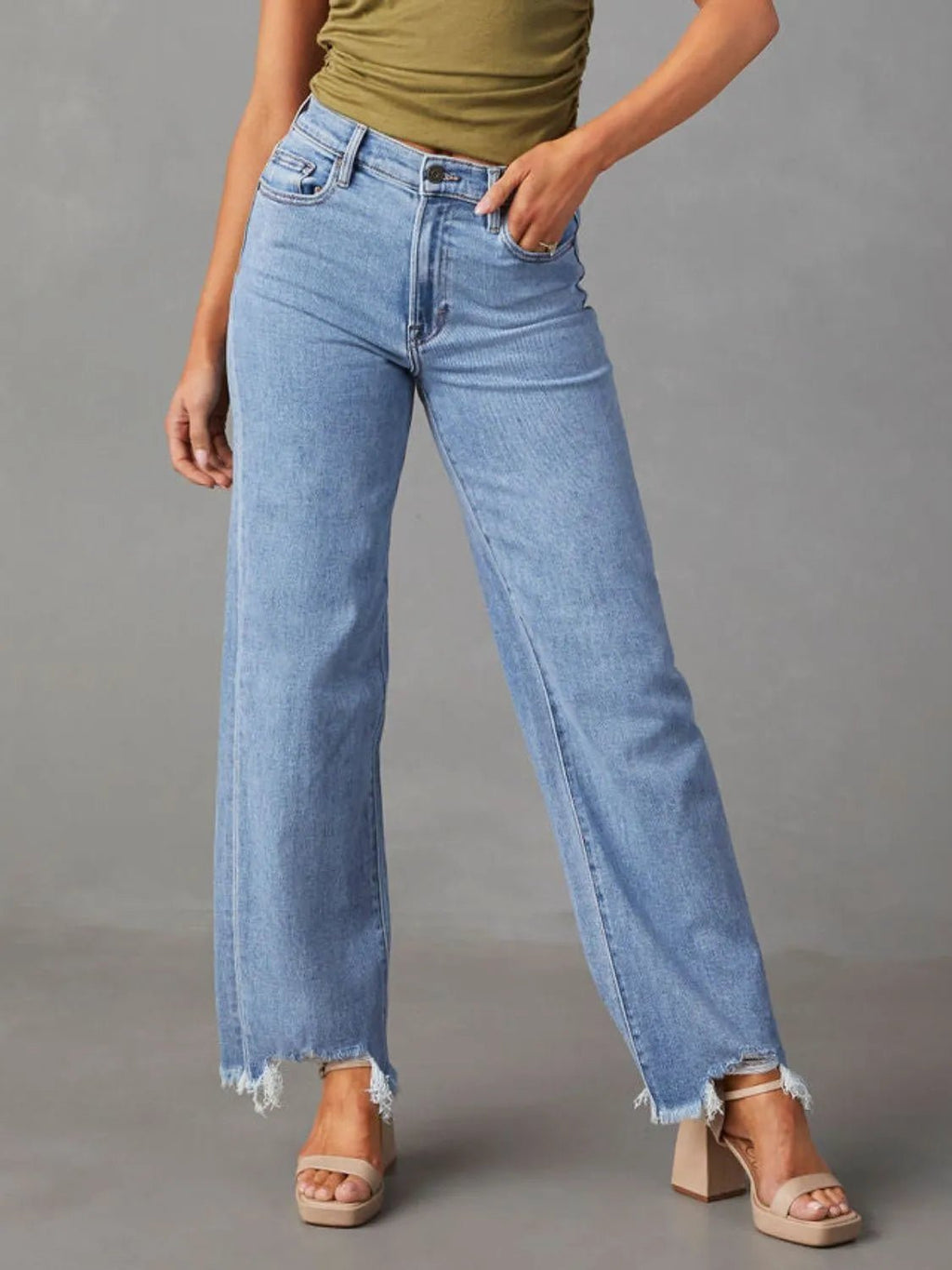 Raw Hem Loose Fit Jeans - Aura Apparel